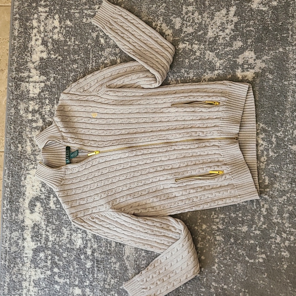 Ralph Lauren cable knit full zip sweater. NWOT size Medium